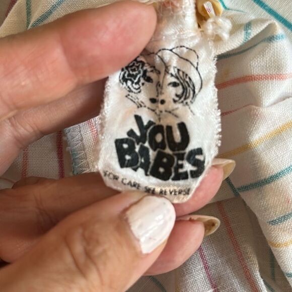 Vintage 70s You Babes Rainbow Vertical Striped High Waisted Cotton Pants - Picture 8 of 11